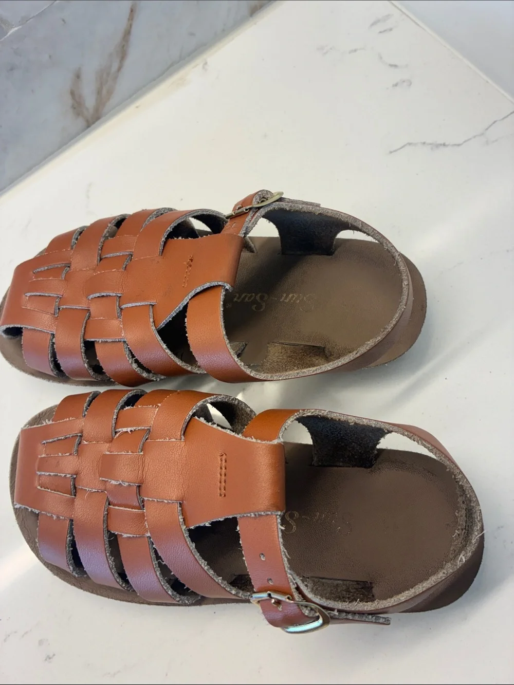 Saltwater Kids Brown Leather Fisherman Sandals with Buckle size 11